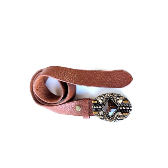 NEW LEATHERROCK Belt Statement Buckle Western Leather Brown Belt Size M | 34.5\